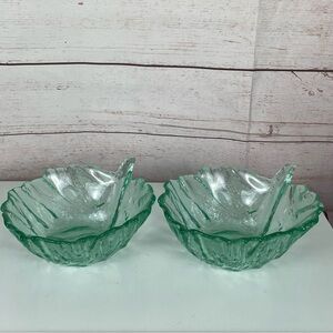 Vintage Blenko Aqua Blue Teal Cabbage Leaf Bowls 6” Set Of 2 MCM Retro Cottage